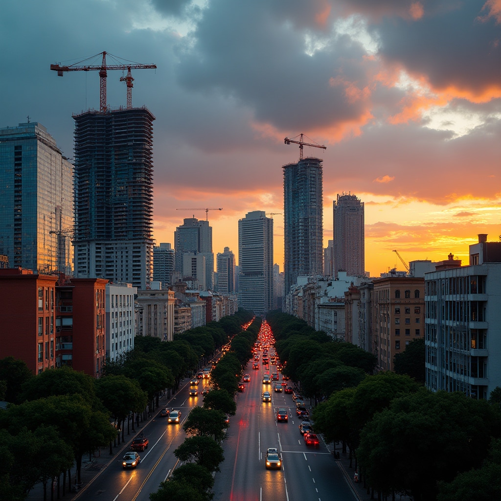 Buenos Aires urban development skyline showing modern residential towers under construction alongside established neighborhoods